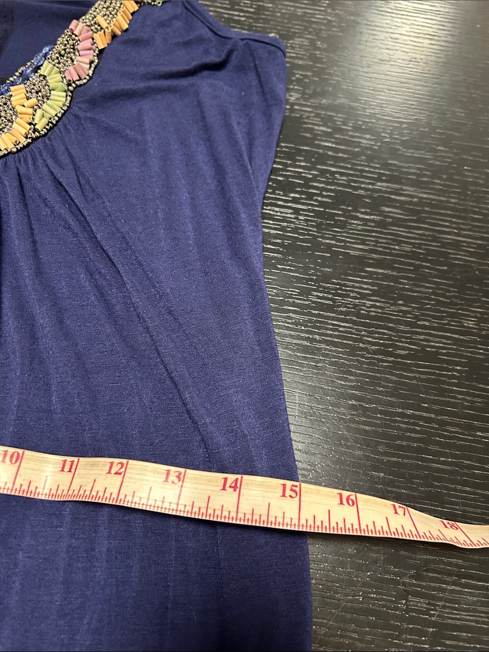 Romeo & Juliet Couture Navy Maxi Dress with Multicolor Beaded V-Neck - Picture 11 of 14
